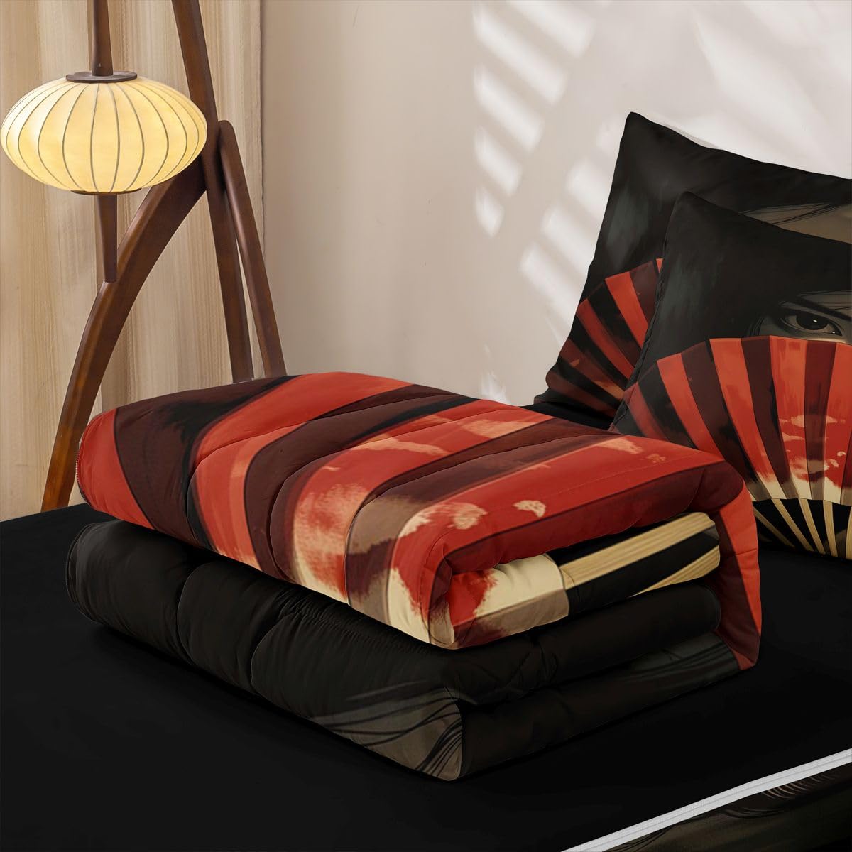 Erosebridal Onna-Musha Kids Comforter Set with Zipper, Japanese Samurai Twin Size Zipper Bedding Set, Japan Culture Decor Bed-in-A-Bag