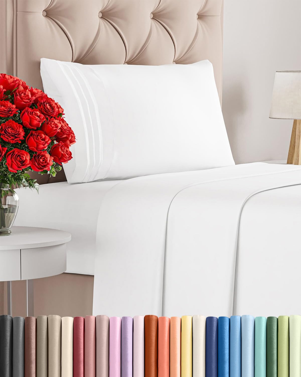 Twin Size 3 Piece Sheet Set - Comfy Breathable & Cooling Sheets - Hotel Luxury Bed Sheets for Women & Men - Deep Pockets, Easy-Fit, Extra Soft and Wrinkle Free Sheets - White Oeko-Tex Bed Sheet Set