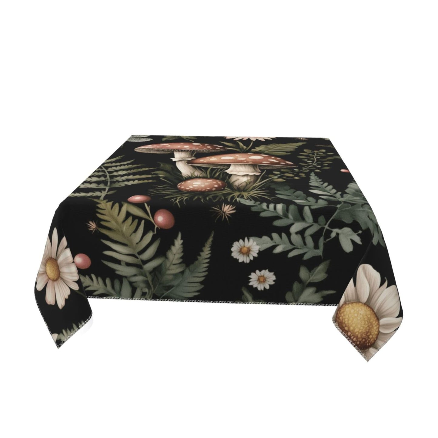 Entemne Square Table Cloth 55x55 Inch Forest Wild Flowers Mushroom Tablecloth Washable Soft Wrinkle Free Dust Proof Card Table Cover for Tea Party Picnic Kitchen Dining Decor