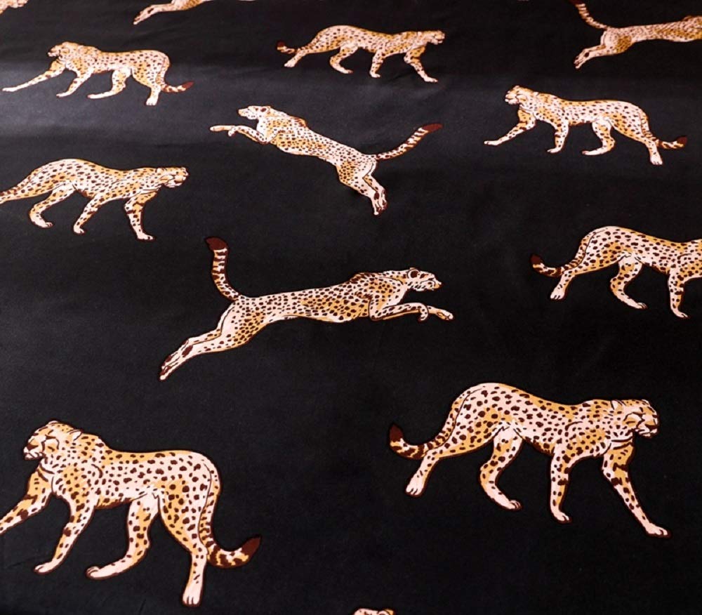 NATURETY Bedding Fitted Sheet with Deep Pocket Mattress Cover Sheets,Leo Animals Printed Fabric Bed Sheets (Black Gold, Queen)