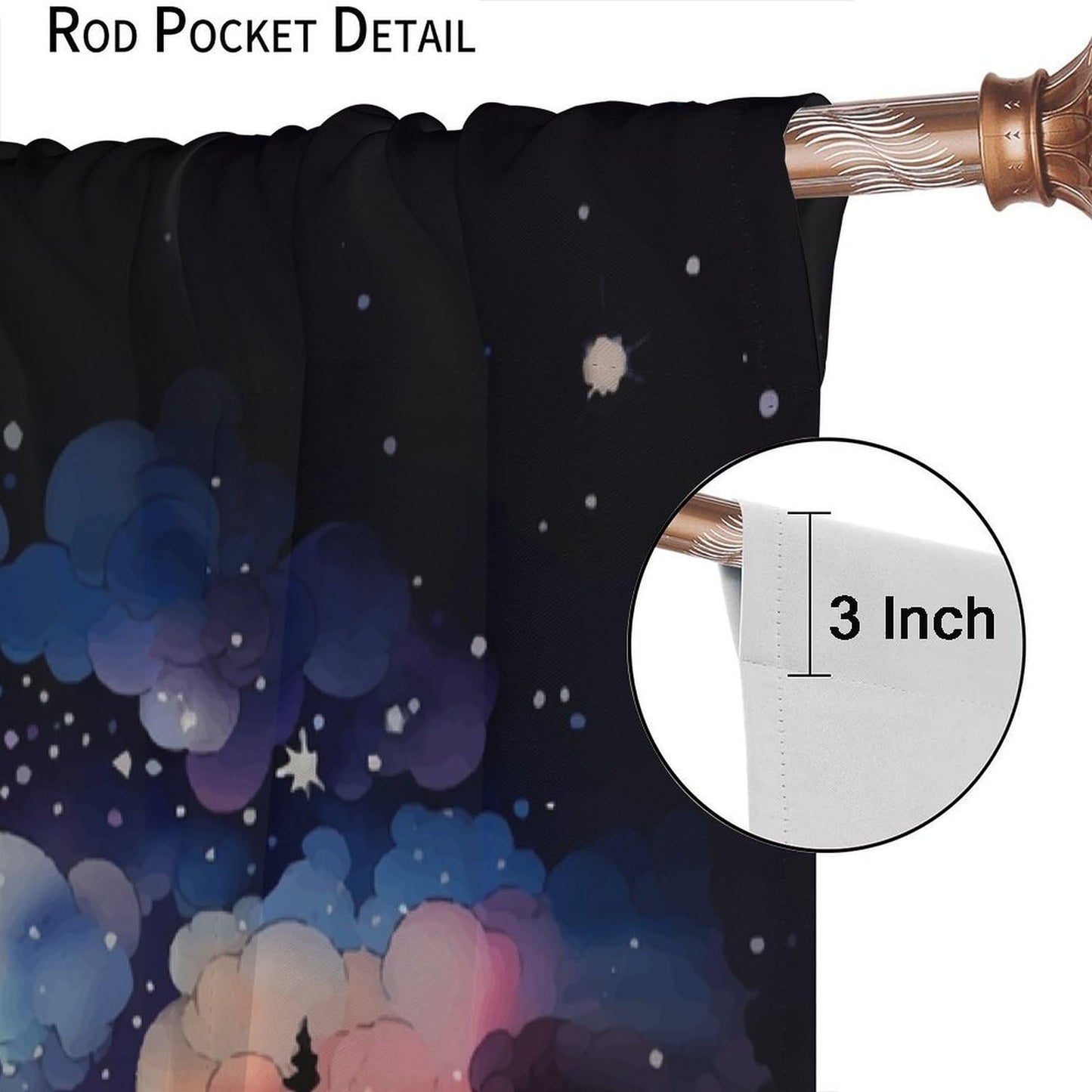 Fantasy Forest Curtains, Colorful Dreamy Mystic Fairy Tale Magic Jungle Under Starry Sky, Thermal Insulation Blackout Rod Pocket Window Treatments for Living Room Bedroom Bathroom (21x45in) x2 Panels