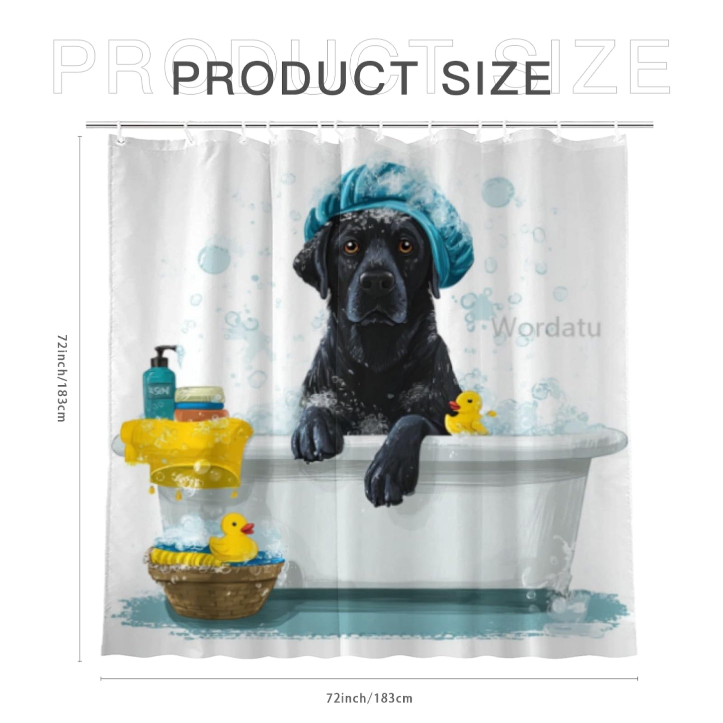 Wordatu Cute Black Labrador Dog Kids Shower Curtain for Bathroom Decor Funny Animal Child Lovely Farmhouse Pet Footprint Fabric Waterproof Polyester 12 Hooks 72x72 Inches