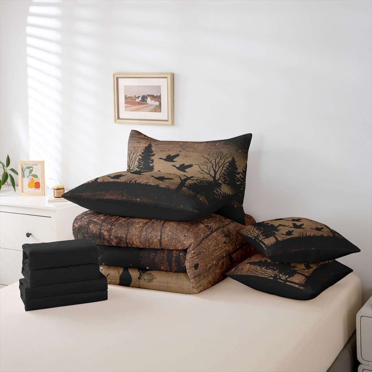 Feelyou Mallard Duck Queen Comforter Set with Sheets for Kids Boys Girls Hunting Duck 7 Pieces Bedding Set Rustic Farmhouse Woodland Bed in a Bag Country Animal Room Decor Soft Microfiber