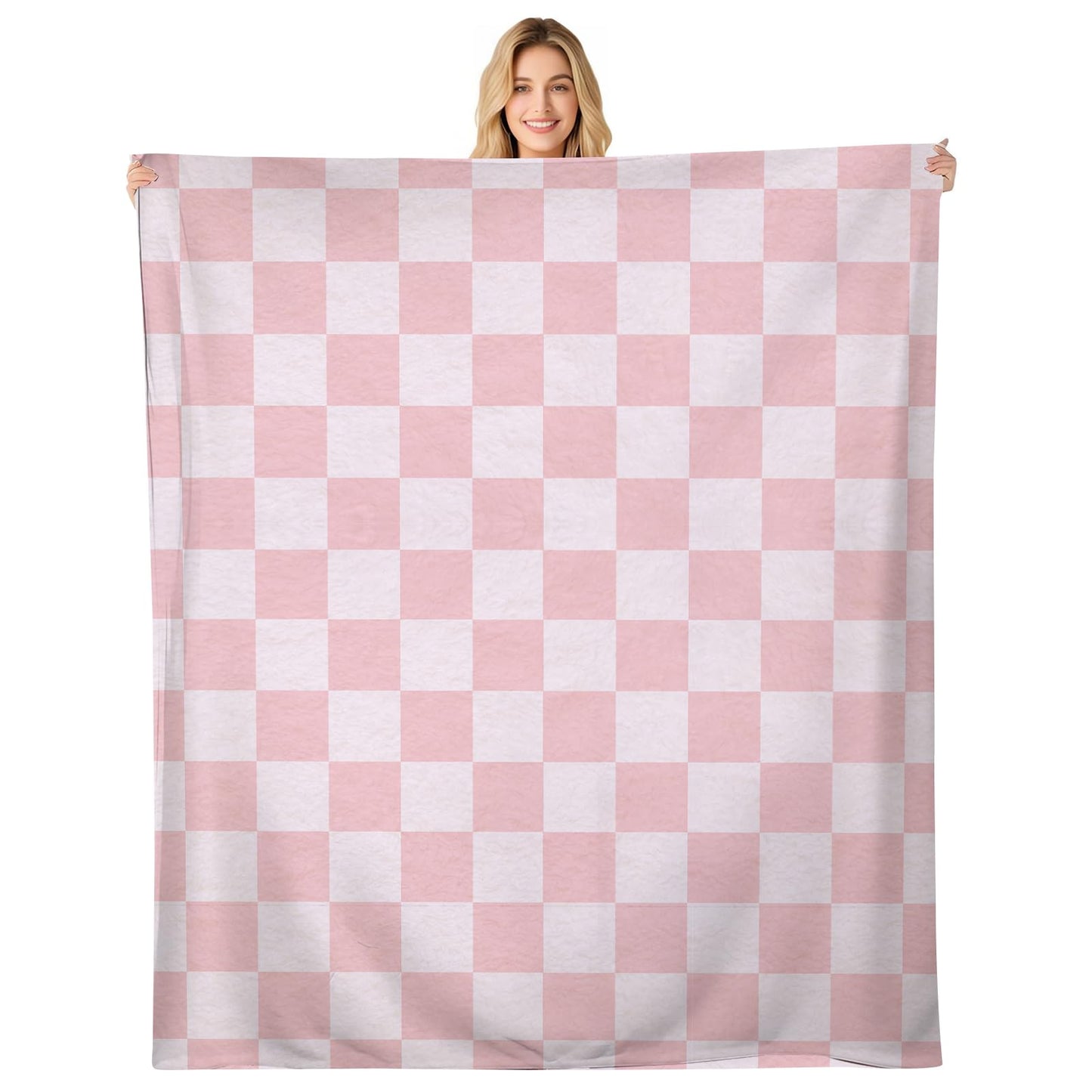 ANIOXCK Throw Blanket for Couch, 300GSM Warm Soft Cozy Flannel Blanket, Cute Blanket for All Seasons Bedroom Home Decor Gifts, Pink Cute Checkerboards 50x60 Inches