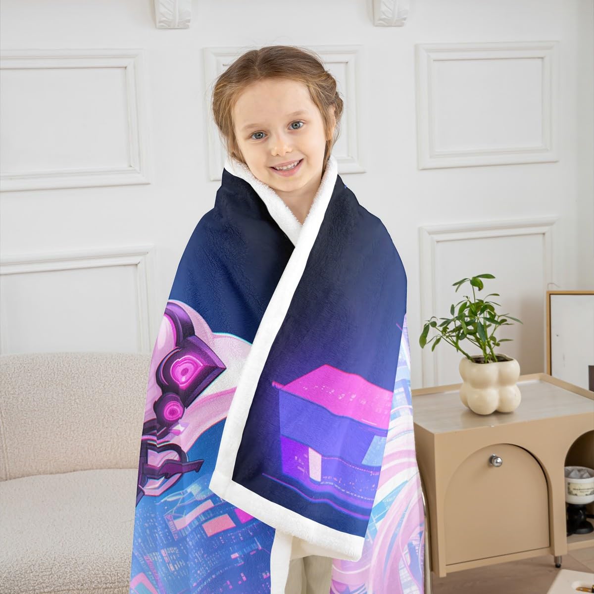 Erosebridal Twin Size Anime Girl Fleece Blanket, Kawaii Japanese Anime Sherpa Blanket Cartoon Girl Fuzzy Plush Throw Sci Fi Japanese Animation Decor for Bed Couch for Kids Girls Teens Adult