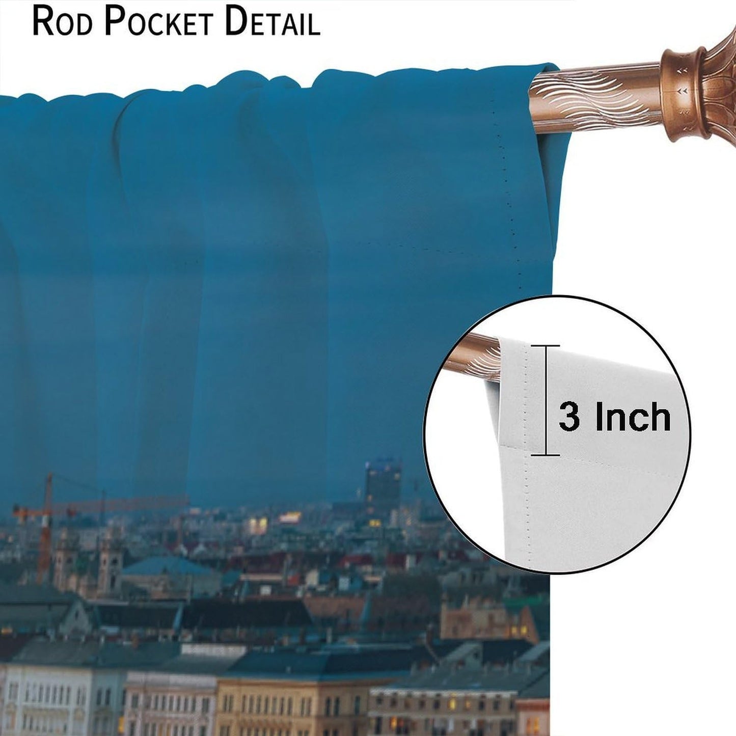 City Skyline Curtains, Blue Gold Bridge River Night View Print, Rod Pocket Light Filtering Window Drapes for Living Room Bedroom, 20.5" W x 44.5" L, 2 Panels （No Blackout）