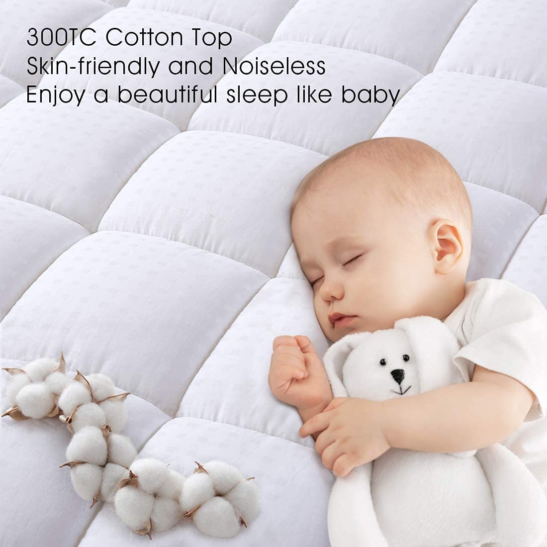 EASELAND Twin XL Mattress Pad Pillow Top Quilted Fitted Mattress Cover/Protector Extra Long Cotton Top 8-21" Deep Pocket Cooling Mattress Topper (39x80 Inches, White)