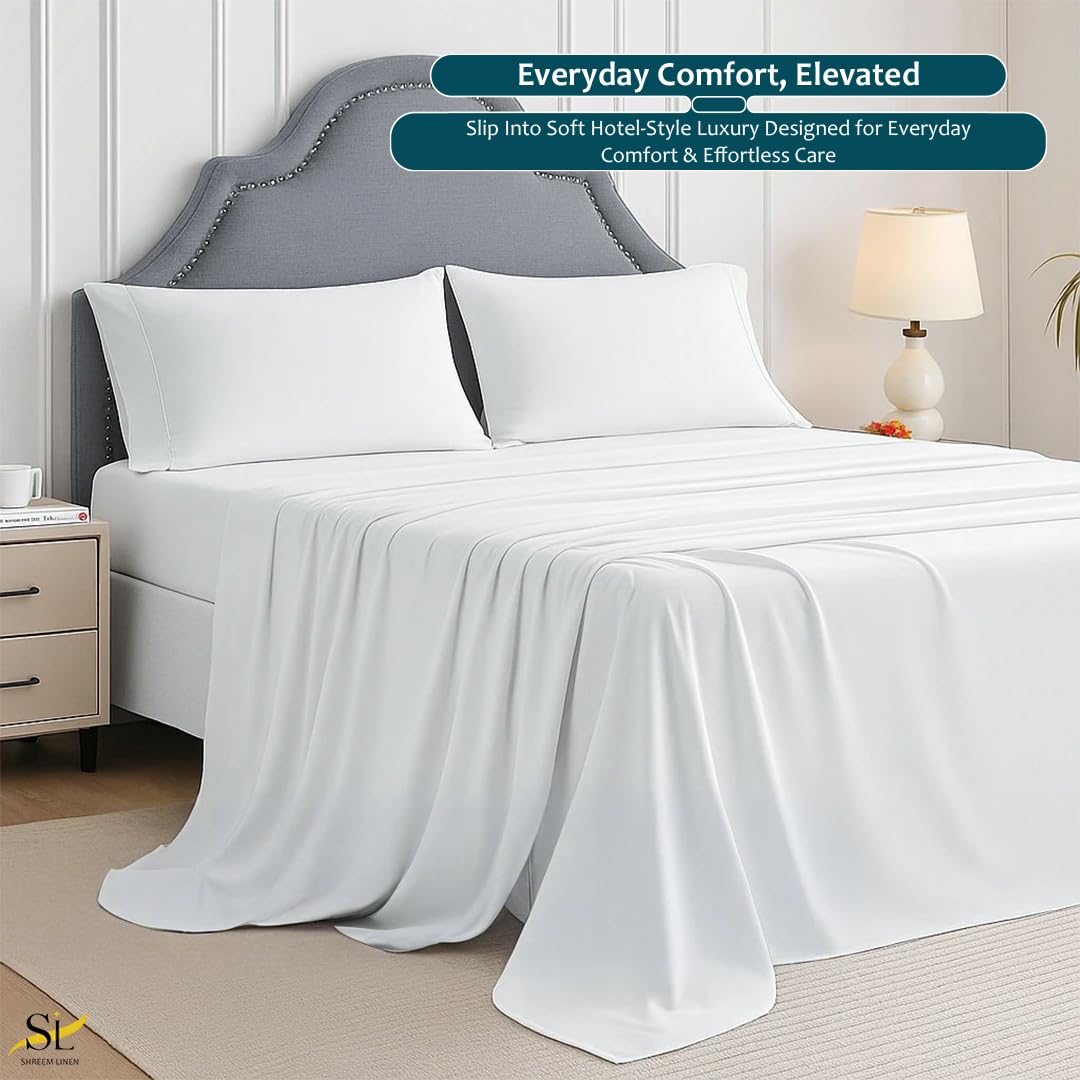 King Sheet Set - 4 Piece Ultra Soft Brushed Microfiber Bed Sheets - 15" Deep Pockets, Wrinkle-Free & Breathable for a Secure Fit Sheets & Pillowcases (King, White)