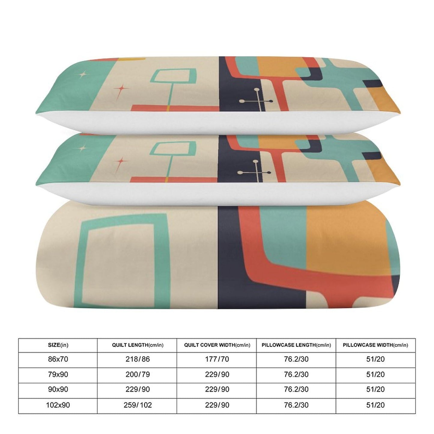 Mid Century Duvet Cover Queen Retro Atomic Bedding Set, Rainbow Grid Comforter Cover Vintage Fifties 1950s Bed Set，Abstract Art Bedding 3 Piece (1 Duvet Cover 86"x70" + 2 Pillow Sham 20"x30")