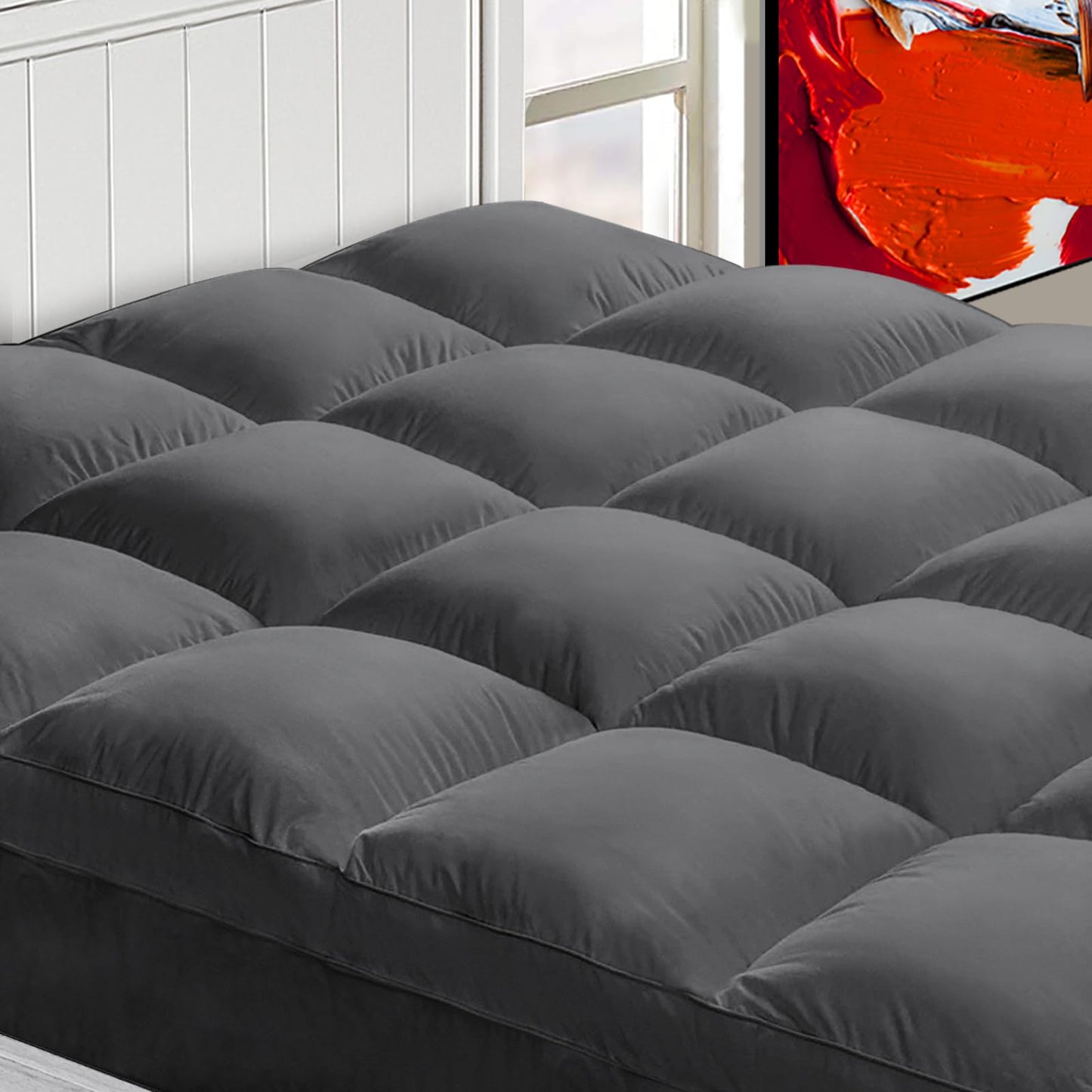 Mattress Topper Queen for Back Pain, Extra Thick Mattress Pad Cover, Plush Pillow Top, Deep Elastic Pocket, Grey, 60"X80"+20"