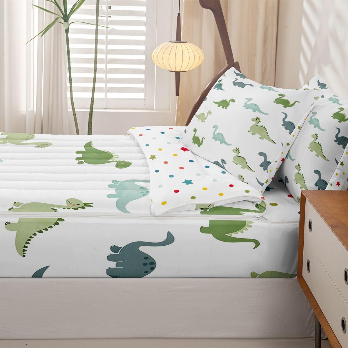 jejeloiu Boys Dinosaur Comforter Set Twin 3D Digital Print Zipper Bedding Set for Kids Boys Girls Jungle Dino Bed in a Bag Wild Animal Microfiber with 2 Pillow Cases Cartton Dinosaur