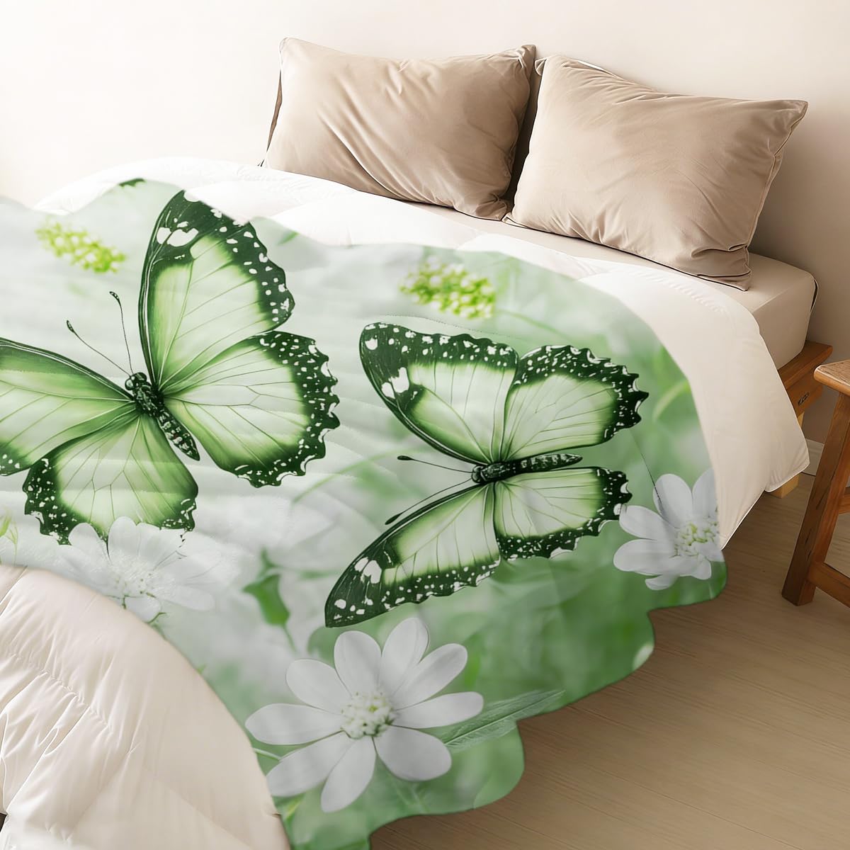 HUNXIAOJ Butterfly Throw Blanket for Couch Bed Green Girls Blanket Butterfly Decor Flannel Gift for Women Kids Girls Bedroom Living Room Home Decor 49"x59"