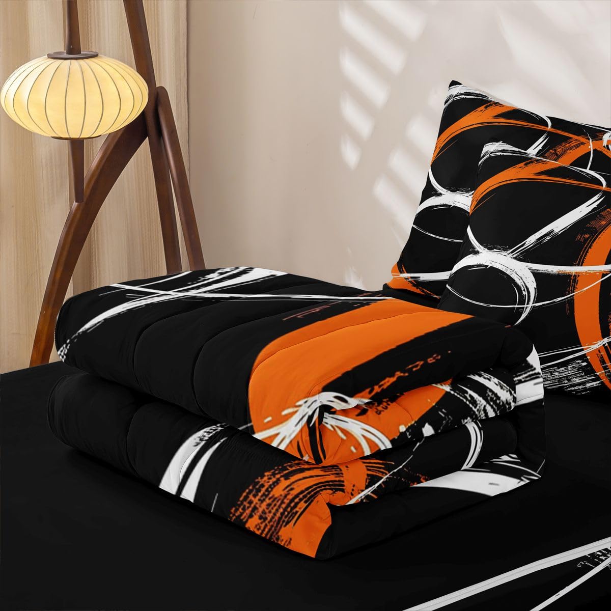 jejeloiu Abstract Zipper Bedding Sets for Kids Boys Girls Luxury Twin Comforter Set with Fitted Sheet Modern Art Bedroom Decor Microfiber with 2 Pillow Cases