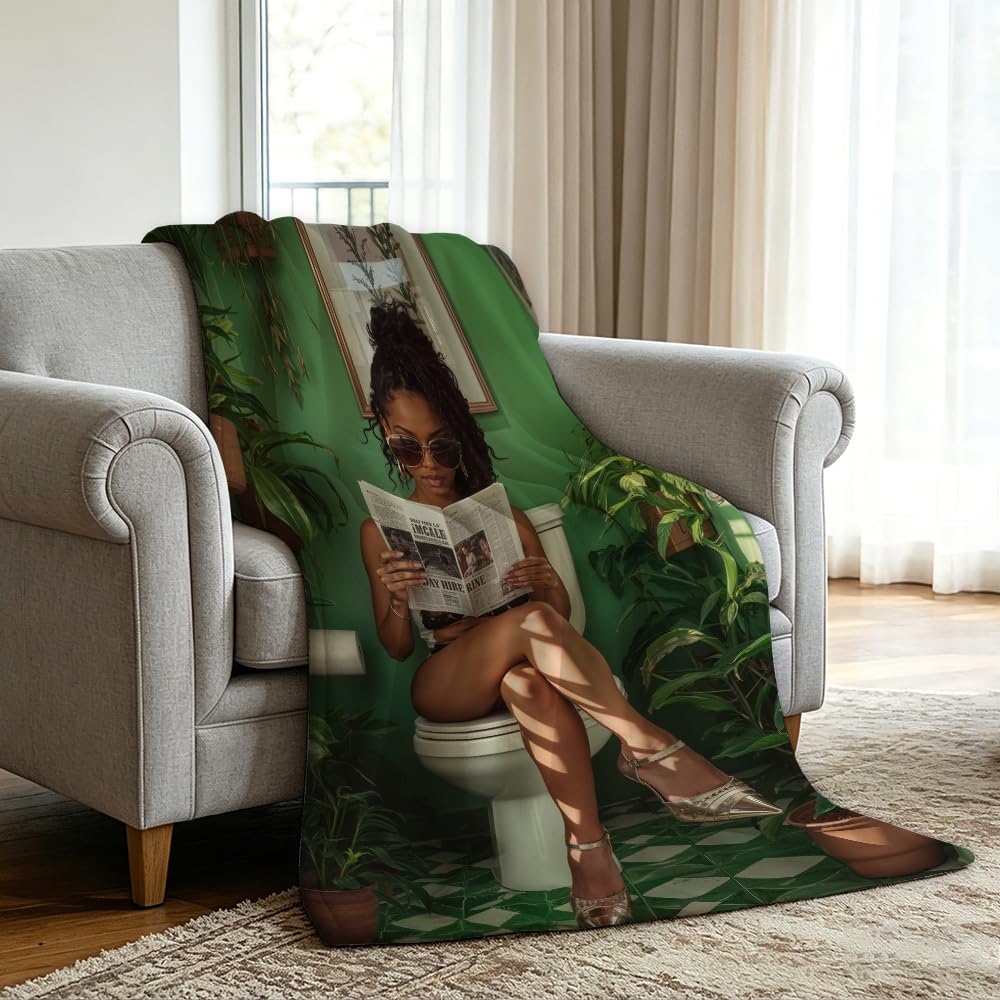 HUNXIAOJ African American Throw Blanket Funny Black Girl Decor African American Blankets for Women Warm Soft Flannel for Girl Sofa Couch (49in x 59in)