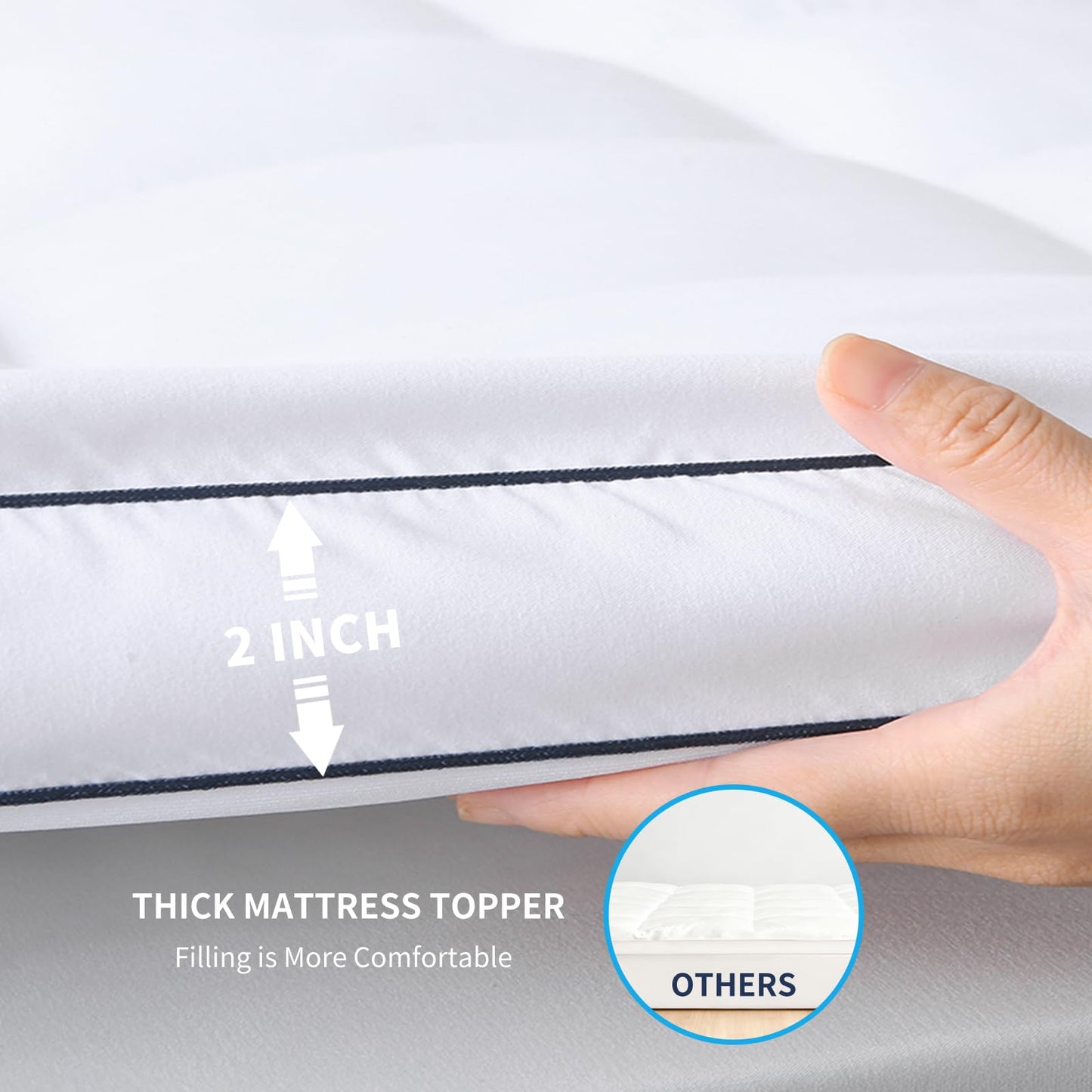 Thick Mattress Topper Queen with Deep Pocket, Extra Pillow Top Mattress Pad, Breathable & Cooling Mattress Cover, Fits 8-21 Inch, Soft Support for Back Pain Relief, Mattress Protector (Queen, White)