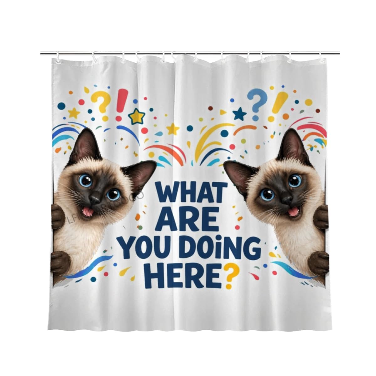 LFINKARTGOGO Funny Siamese Cat Shower Curtain 72x72 with 12 Hooks What are You Doing Here Waterproof Washable Polyester Bath Curtain for Home Hotel Decor