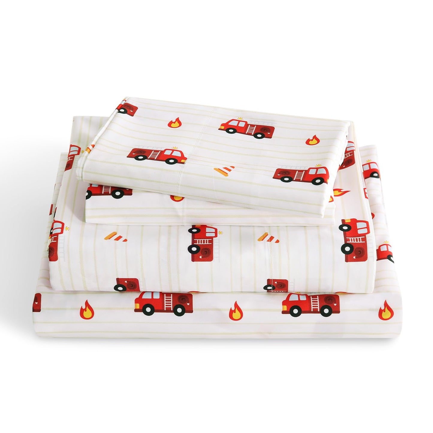 LONAVA Twin Sheet Set Kids - 3 Pieces Soft Microfiber Cartoon Style Bedsheets for Boys Girls Teens, Oeko TEX, Breathable Deep Pocket Sheets, (Fire Truck)