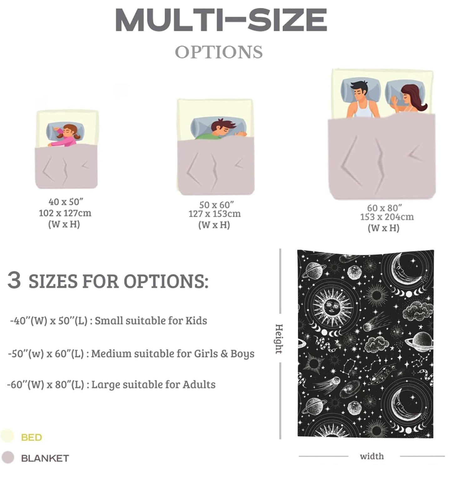 Sun and Moon Throw Blanket Cozy Fluffy Plush Blanket Soft Flannel Throw Blanket for Kids Men Women Gift Sofa Bed Couch 50"x40" Christmas