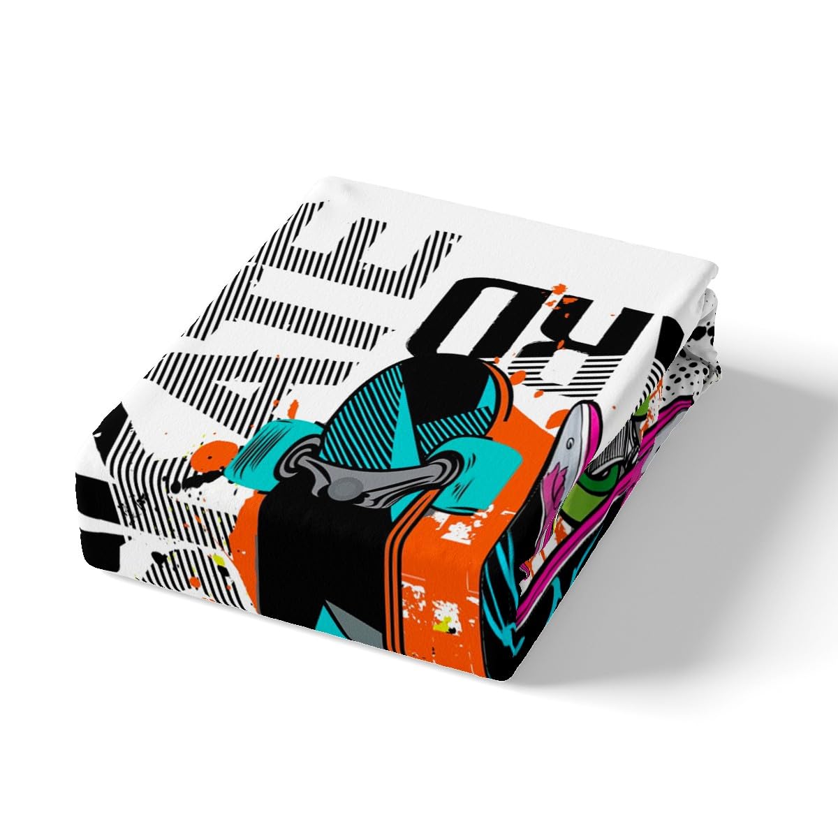 Teens Skateboard Bedding Set Boys Hipster Graffiti Style Comforter Cover for Kids Children Extreme Sports Theme Duvet Cover Cool Skate Board Bedspread Cover Room Decor With 2 Pillow Case Queen Size