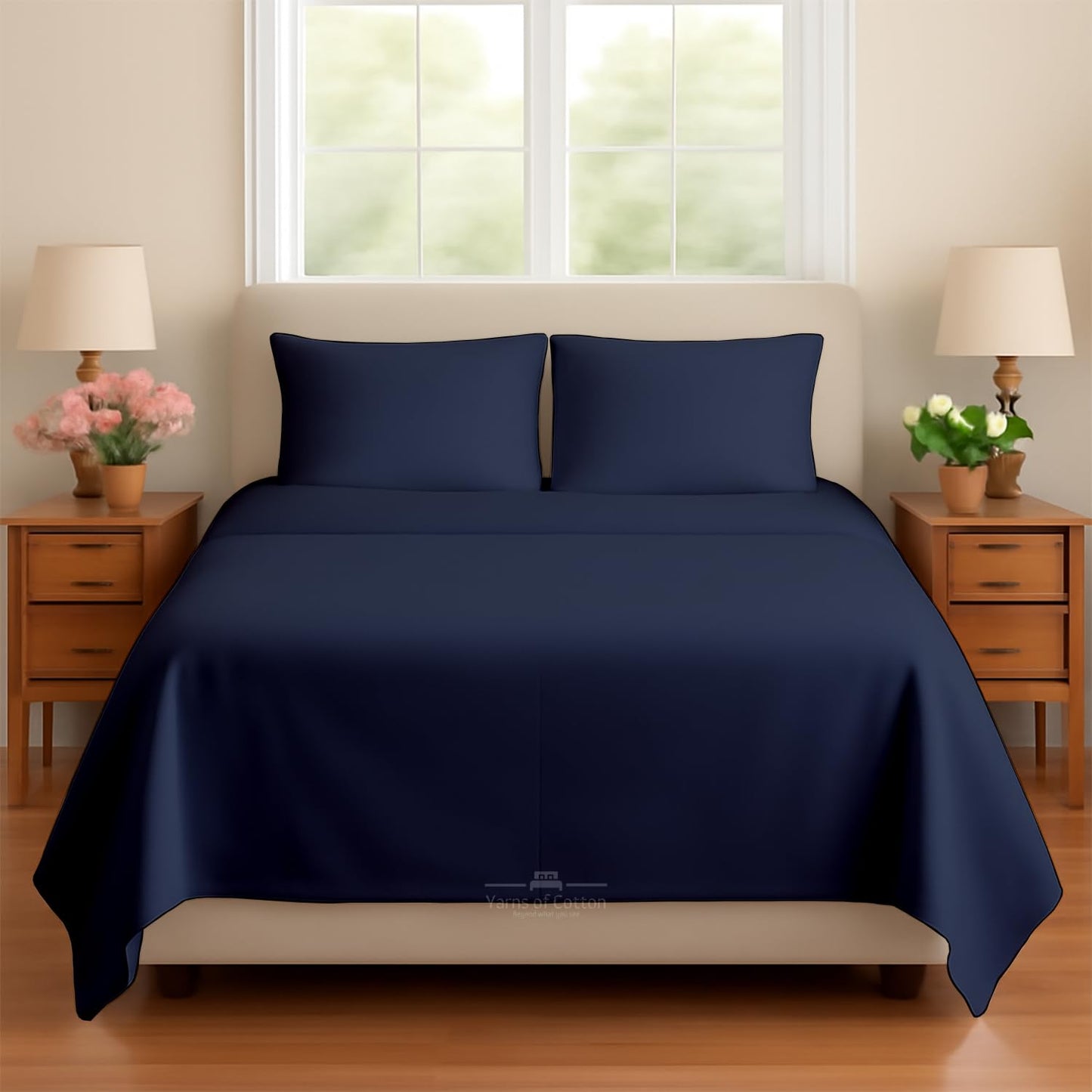 Sleeper Sofa Bed Sheet, 100% Cotton 400 Thread Count, 4 Piece Set, Deep Pocket Fitted Sheet, Soft Wrinkle Free & Breathable, Luxury Hotel Quality, Fits Up to 6 Inch Mattress (Full, Navy Blue)