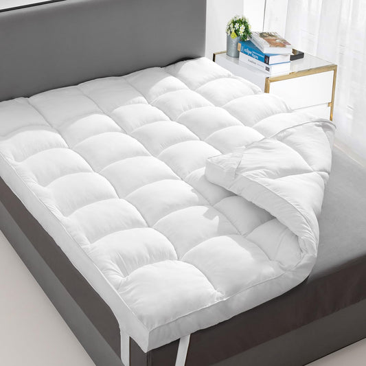 1400 GSM Extra Thick Queen Mattress Topper Cooling Pillow Top Mattress Topper Queen Size Bed, Plush Soft Down Alternative Mattress Pad with Elastic Straps, 6-22 Inches Deep, Back Support