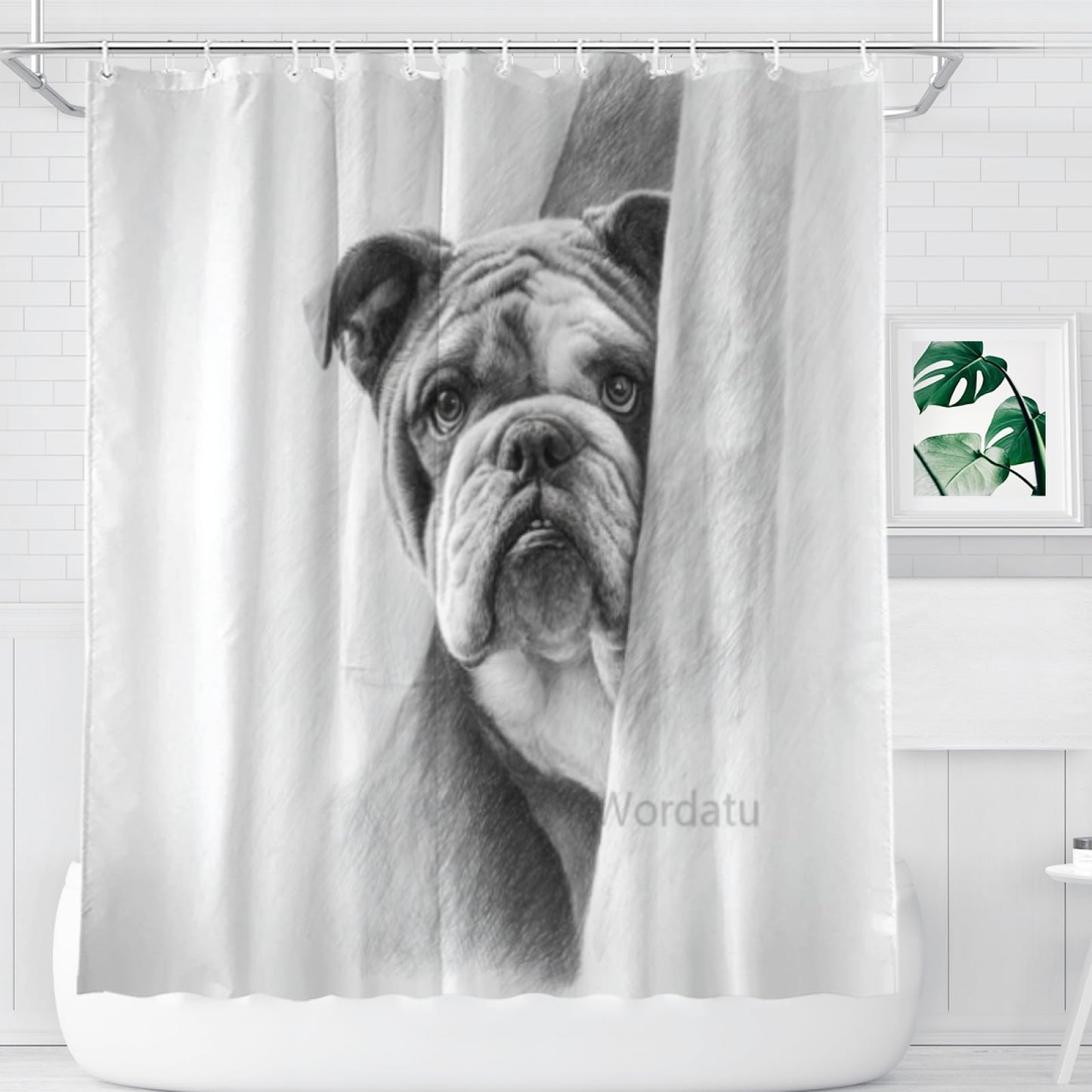 Wordatu Bulldog- Shower Curtain Bathroom Set 72x72 Inches Taking a Bubble Bath Animal Bath Animal Pet Dog Art Home Decor 12 Hooks