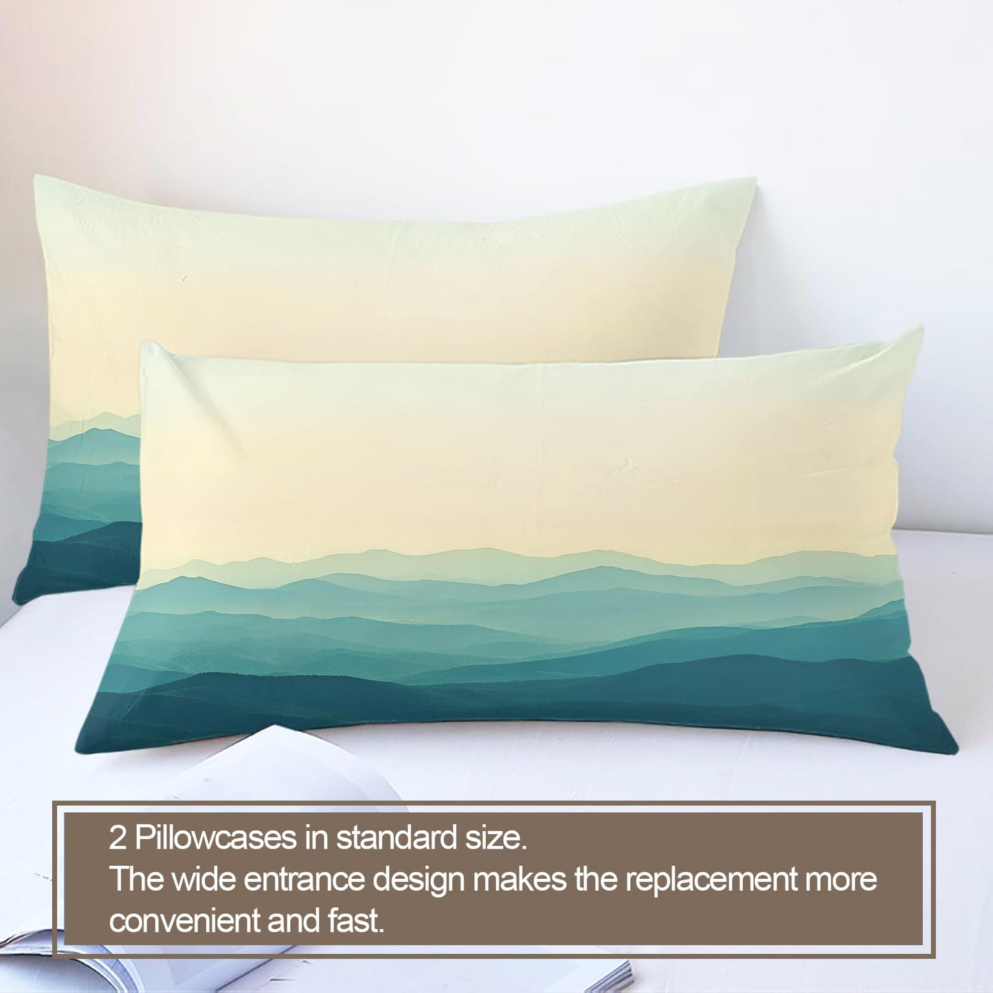 PAISUOQ Mountain Bedding, Misty Mountains Comforters Queen Size, Natural Landscapes Duvet Cover with 2 Pillowcases, 3 Pieces with Zipper & Ties, Home Decor & Gifts