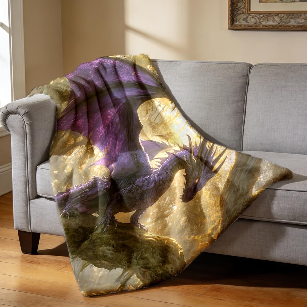 ZHOUSHUTONG Fantasy Purple Dragon Flannel Throw Blanket, Cozy Warm Lightweight Fuzzy Soft Dark Magical Dragon Flannel Blanket for Couch Bed Sofa Adults 49"x59"