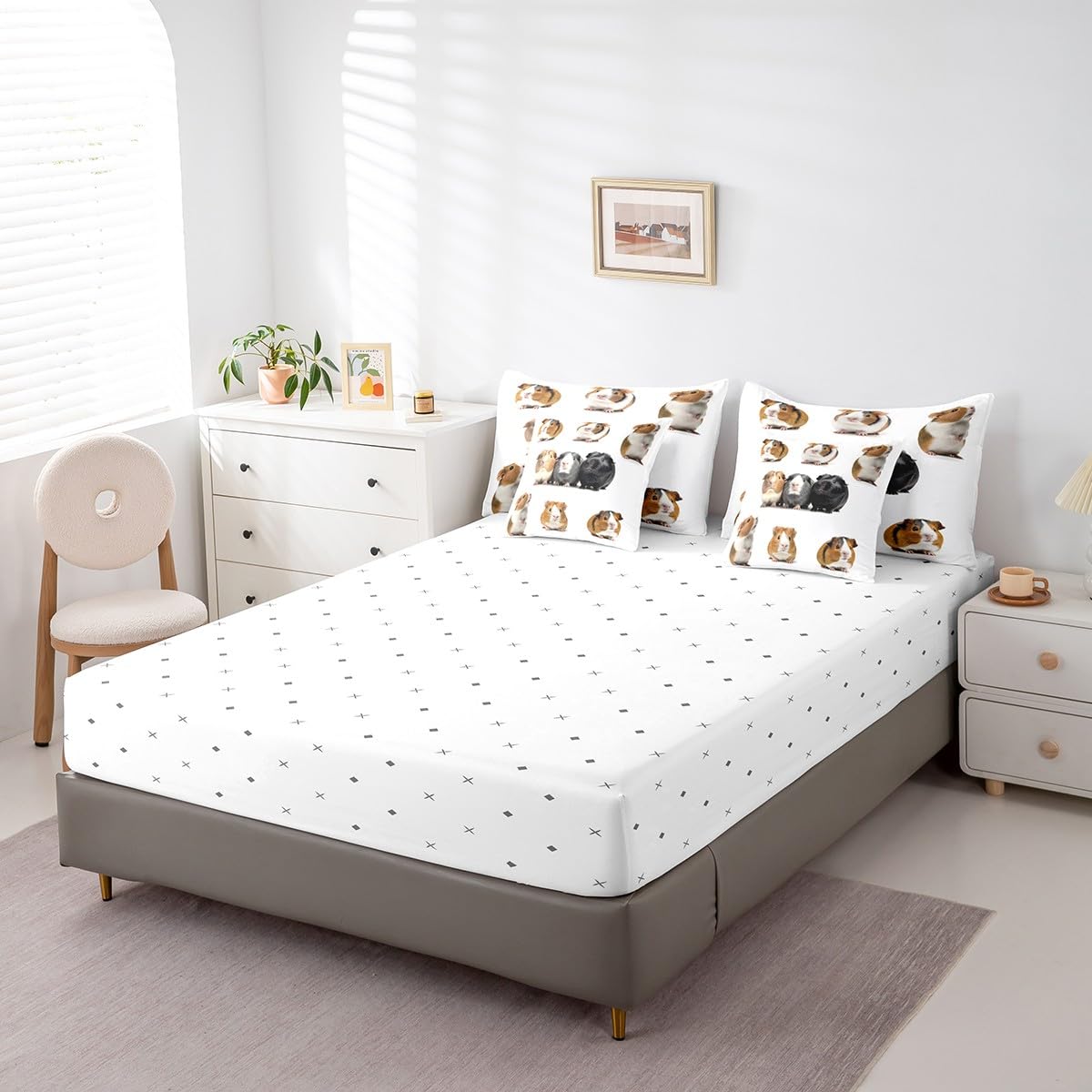 Erosebridal Guinea Pig Full Size Bed Sheets and Comforter Set,Cute Cavy 7 Piece Bedding Set Lovely Wild Animals Bed in a Bag,Kawaii Pet Mouse Wildlife Bed Sets
