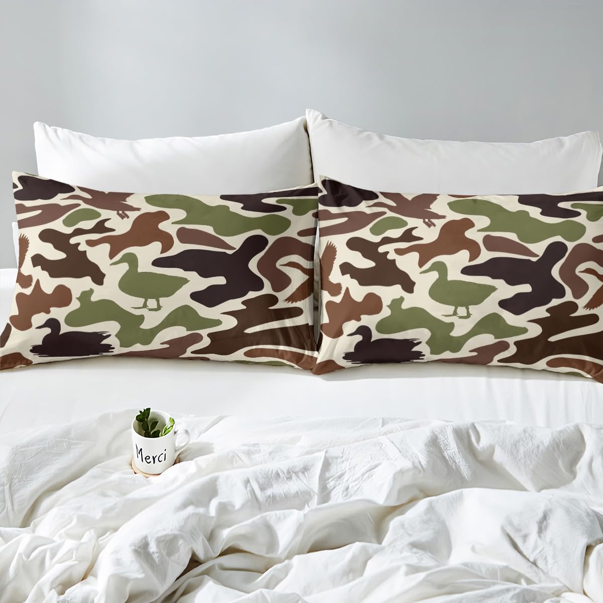 Feelyou Mallard Duck Bedding Set Twin Size for Boys Teens Kids Duck Hunting Camo Bed Sheets Hunter Green Army Camouflage Fitted Sheet Set Wild Home Decor