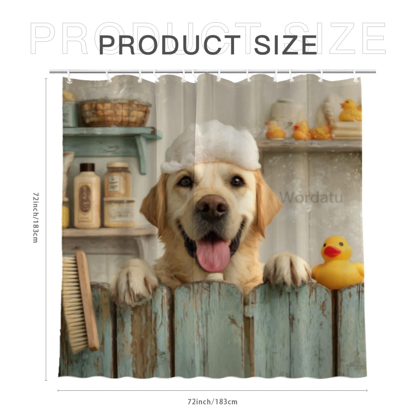 Wordatu Funny Labrador Retriever Farmhouse Shower Curtain Bathroom 72X72 Inch Rustic Pet Animal Country Bathroom Set Accessories Decor with 12 Hooks