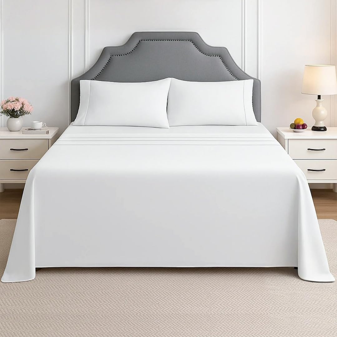 King Sheet Set - 4 Piece Ultra Soft Brushed Microfiber Bed Sheets - 15" Deep Pockets, Wrinkle-Free & Breathable for a Secure Fit Sheets & Pillowcases (King, White)