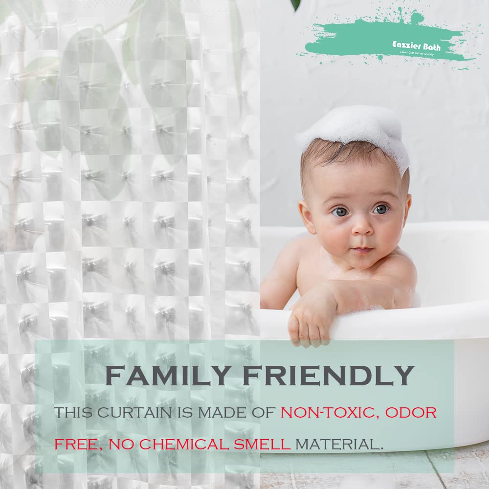 Eazzier Bath 3D Crystal Clear Plastic Shower Curtain Liner, 72x72 Inch Thin Lightweight Ice Cube Plastic Bathroom Shower Showroom Inner Curtain with Rustproof Metal Grommet Holes and Weighted Magnets
