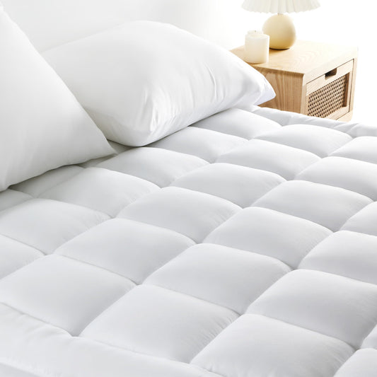 Sonive Twin Mattress Protector, Mattress Topper up to 21 Inches Deep Pocket, Cozy Mattress Pad Microfiber Fitted Mattress Breathable Mattress Cover Machine Washable White