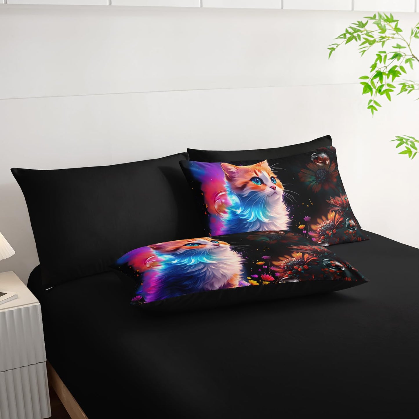 XYNHML Cartoon Kawaii Cat Comforter 7Pcs 3D Animal Flower Toddler Bedding Set Cat Lovers Animal Bubble Quilt Bed Set for Kid Girl Boy Teen Adult Twin with 2 Sheets,2 Pillowcases,2 Throw Pillow Covers