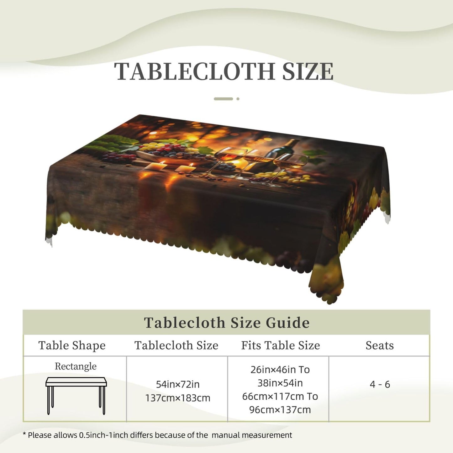 LORCARVIS Elegant Wine Glasses and Bottles Tablecloths Winery Farmhouse Polyester Rectangle Table Cloth Washable Seasonal Tabletop for Kitchen Dinning Party Outdoor Picnic 54 x 72 Inch Tablecloths