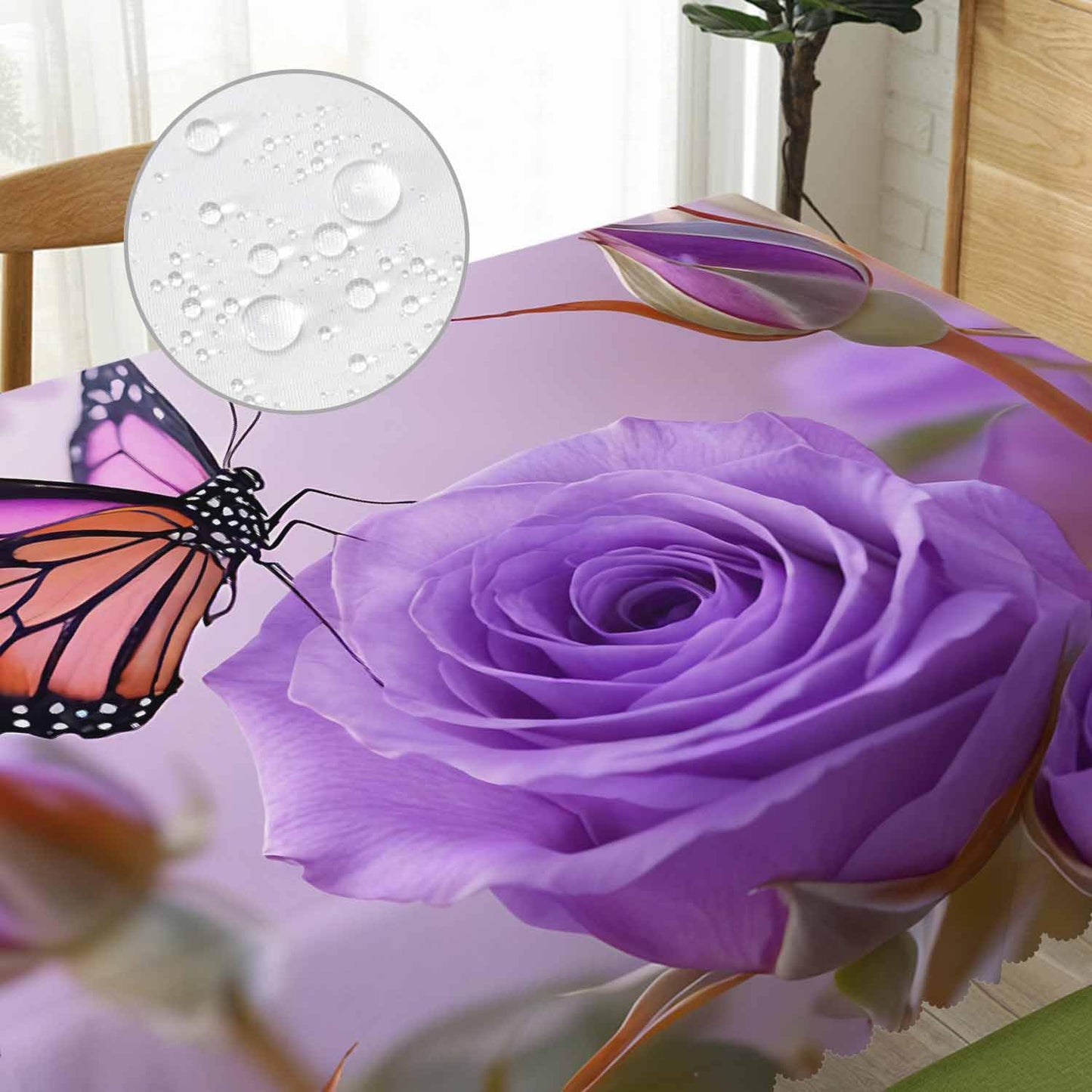 Beabes Tablecloth Butterfly 52 X 70 Inch, Roses Butterfly Purple Oblong Table Cloths Anti-Shrink Decorative Table Cover for Kitchen Dinning Tabletop Outdoor Picnic BBQ