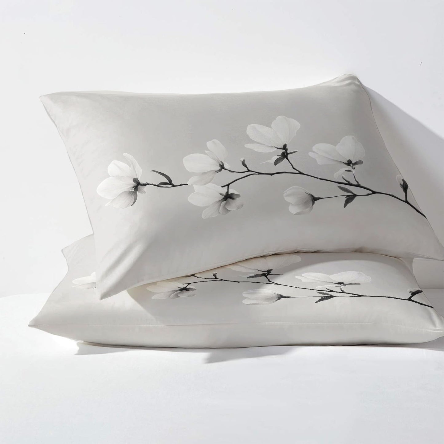 NOGAWA White Floral Sheets Queen, Flower Bed Sheets, Modern Bedding Sheets, Soft Microfiber Deep Pocket Fitted Sheet, Flat Sheet, 2 Pillowcases