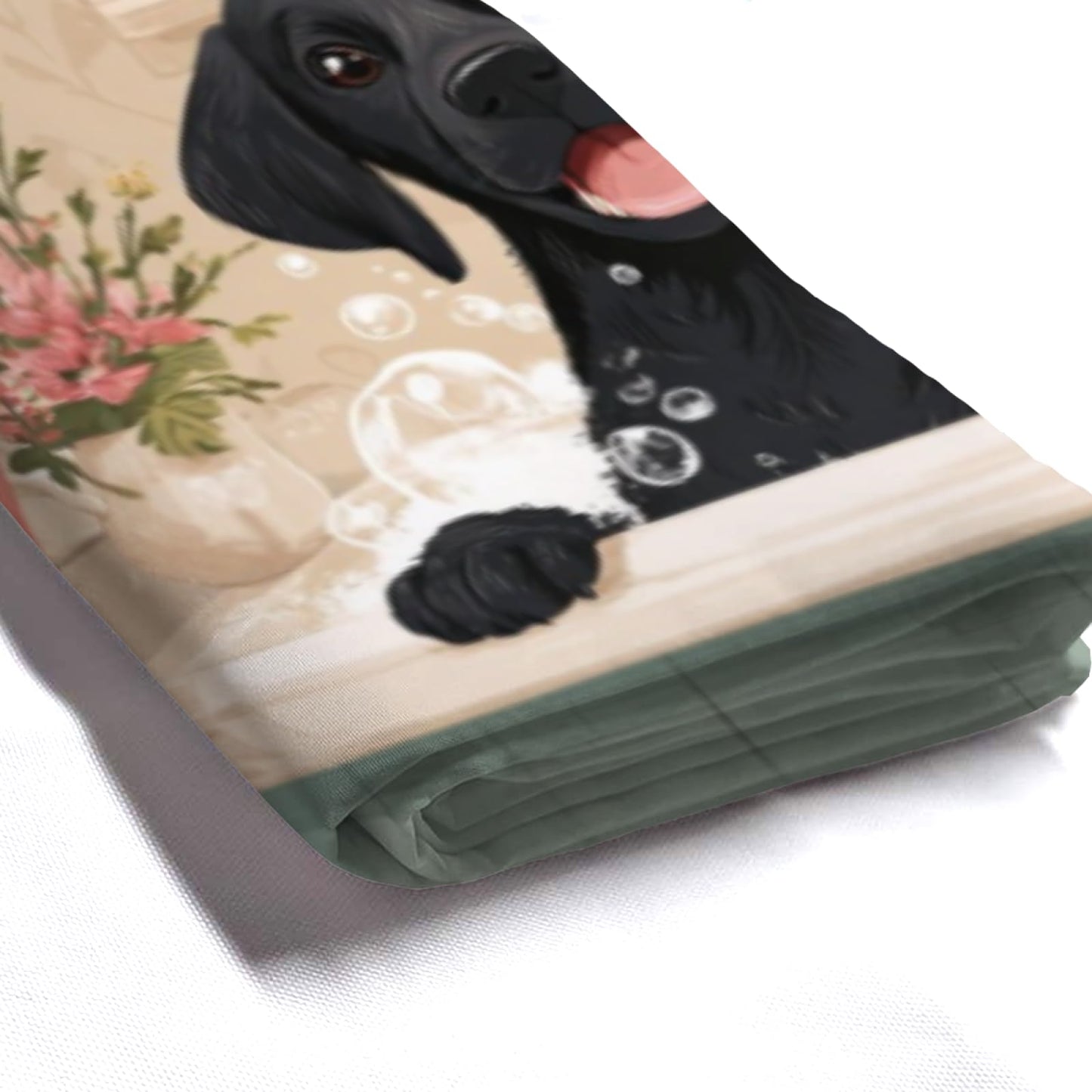 Wordatu Cute Black Labrador Dog Shower Curtain Cute Hilarious Animals Puppy Wooden Window 72x72 Inch Floral Flowers Bubbles Leaves Botanical Fabric Decor Bathroom Polyester Waterproof