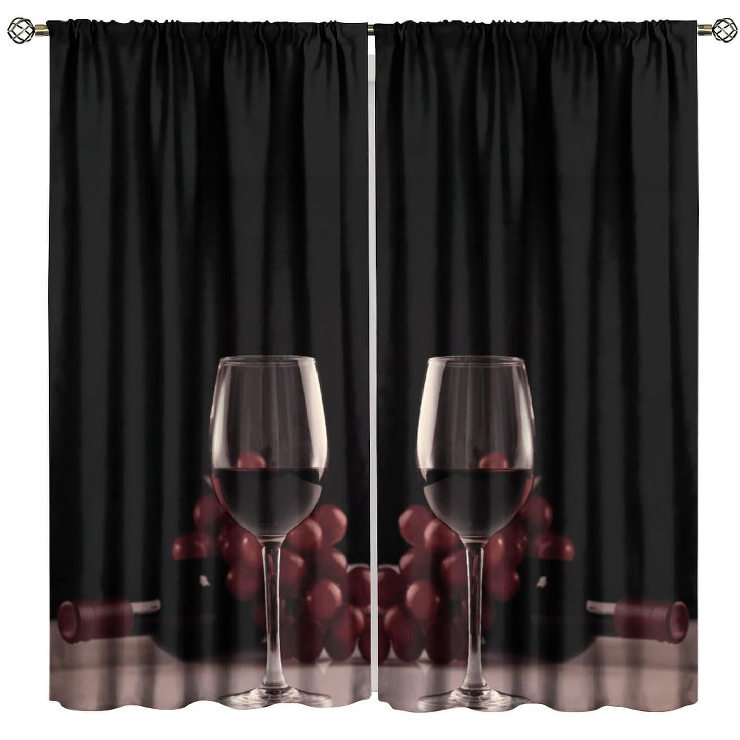 Wine Glass Curtains, Red Wine Glass Bottle Grapes Print, Light Filtering Window Drapes for Kitchen Dining Room Living Room, 20.5" W x 44.5" L, 2 Panels （No Blackout）