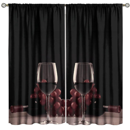 Wine Glass Curtains, Red Wine Glass Bottle Grapes Print, Light Filtering Window Drapes for Kitchen Dining Room Living Room, 20.5" W x 44.5" L, 2 Panels （No Blackout）