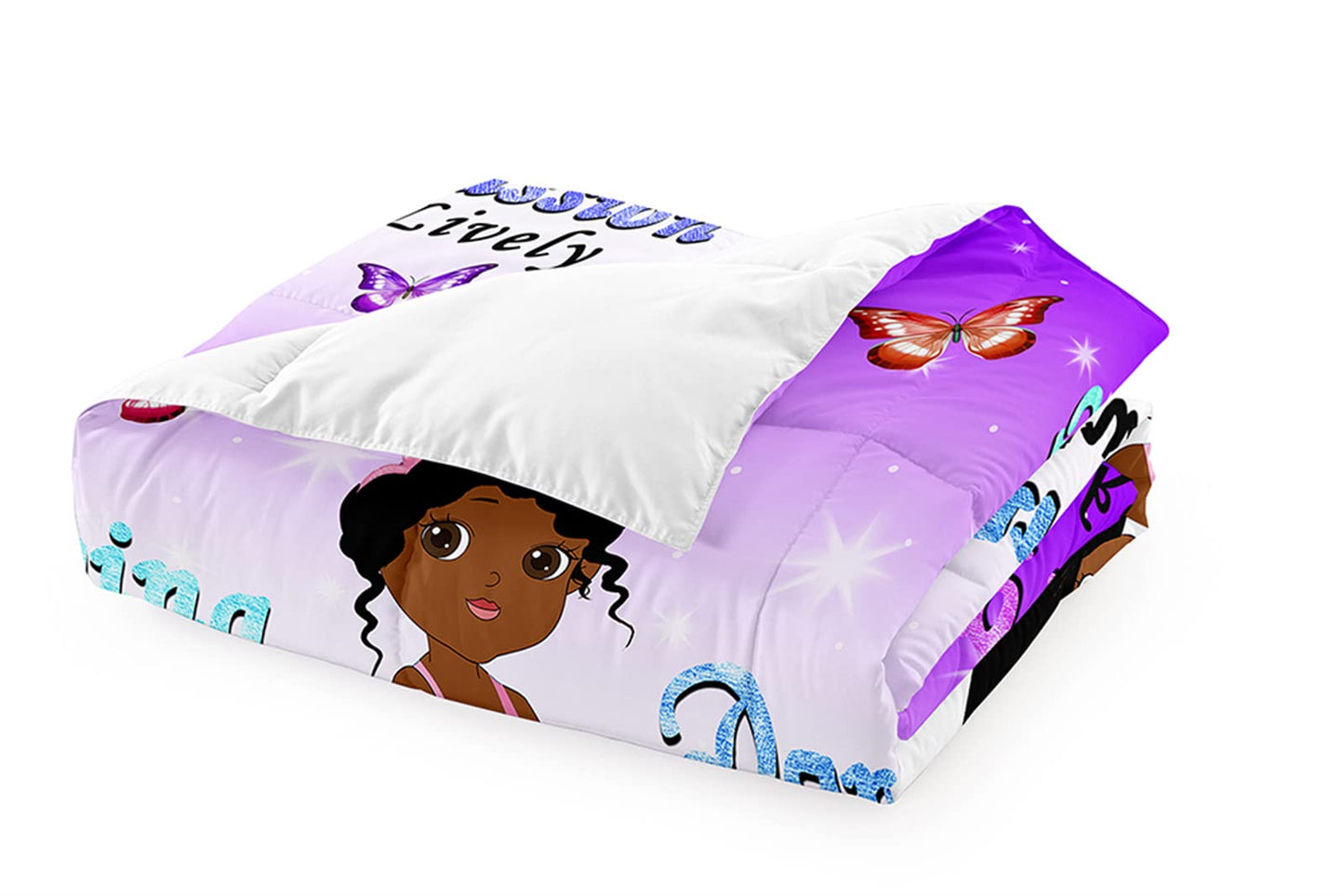 BATATADOCE African Black Girl Bedding Set - Black Girl Comforter Set for Girls Purple and Pink Twin Comforter Set for Girls