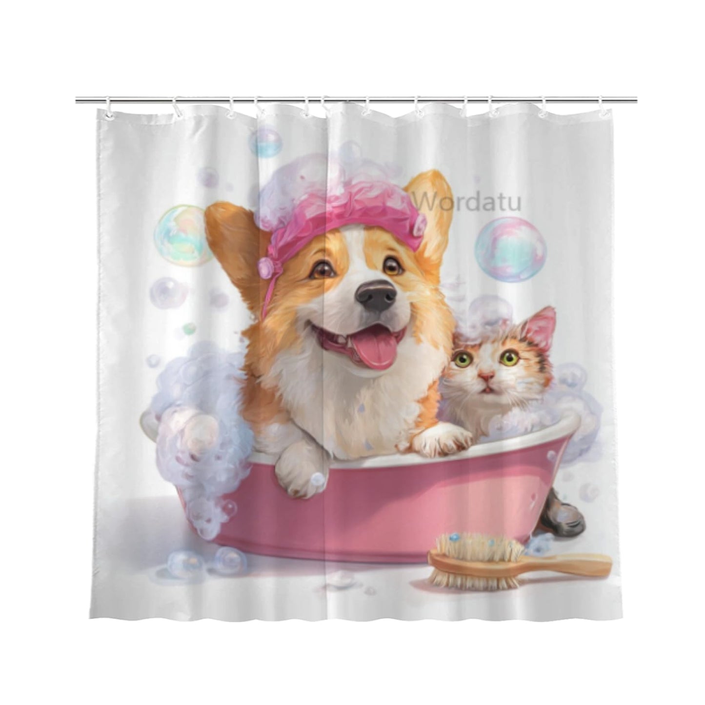 Wordatu Funny Corgi Shower Curtain Decor Fabric Bathroom Curtains, Kids Children Cartoon Waterproof 72x72 inch with 12 Hooks