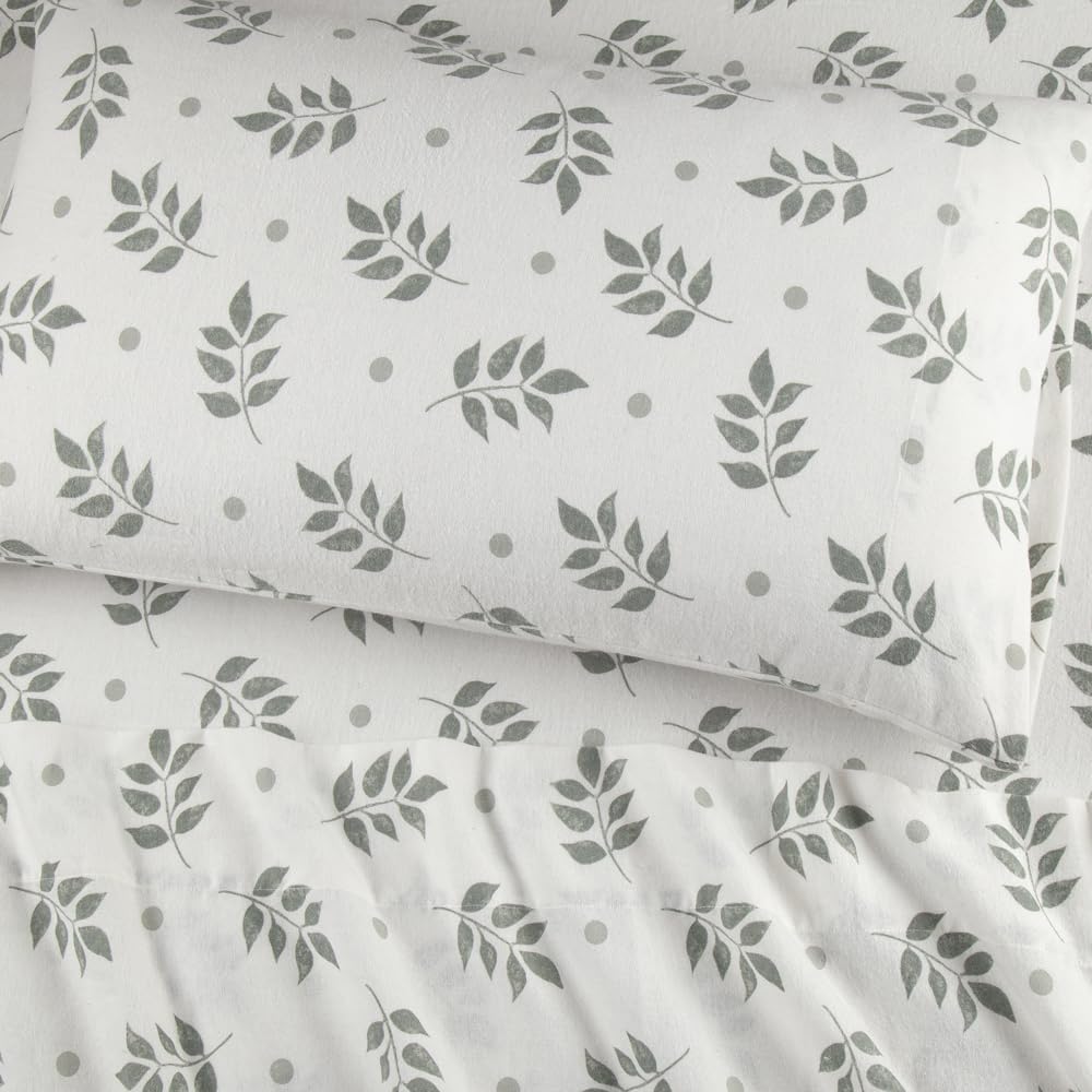 Flannel Sheets Queen Size Rich Cotton -High GSM Flannel Bed Sheet Deep Pockets - Warm & Cozy Flannel Sheet Set for All Seasons (Washy Leaf)