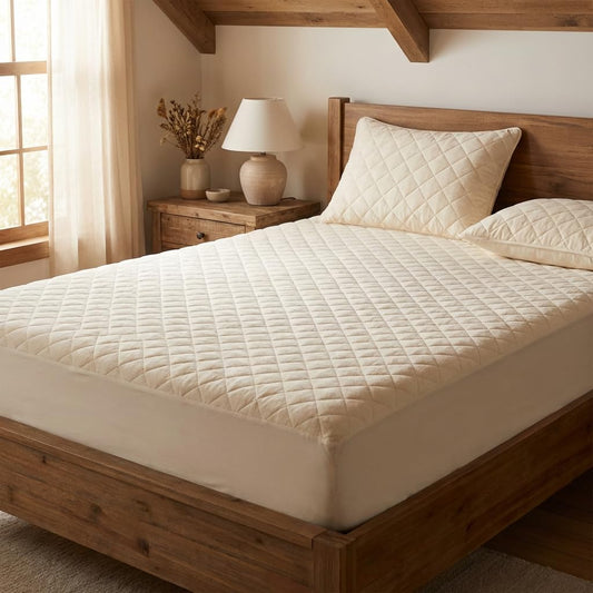 Purevana Waterproof Mattress Protector with Washable Wool Filling, Natural Cotton Top, Breathable, Temperature Regulating, Moisture-Wicking, Washable Cover, Full