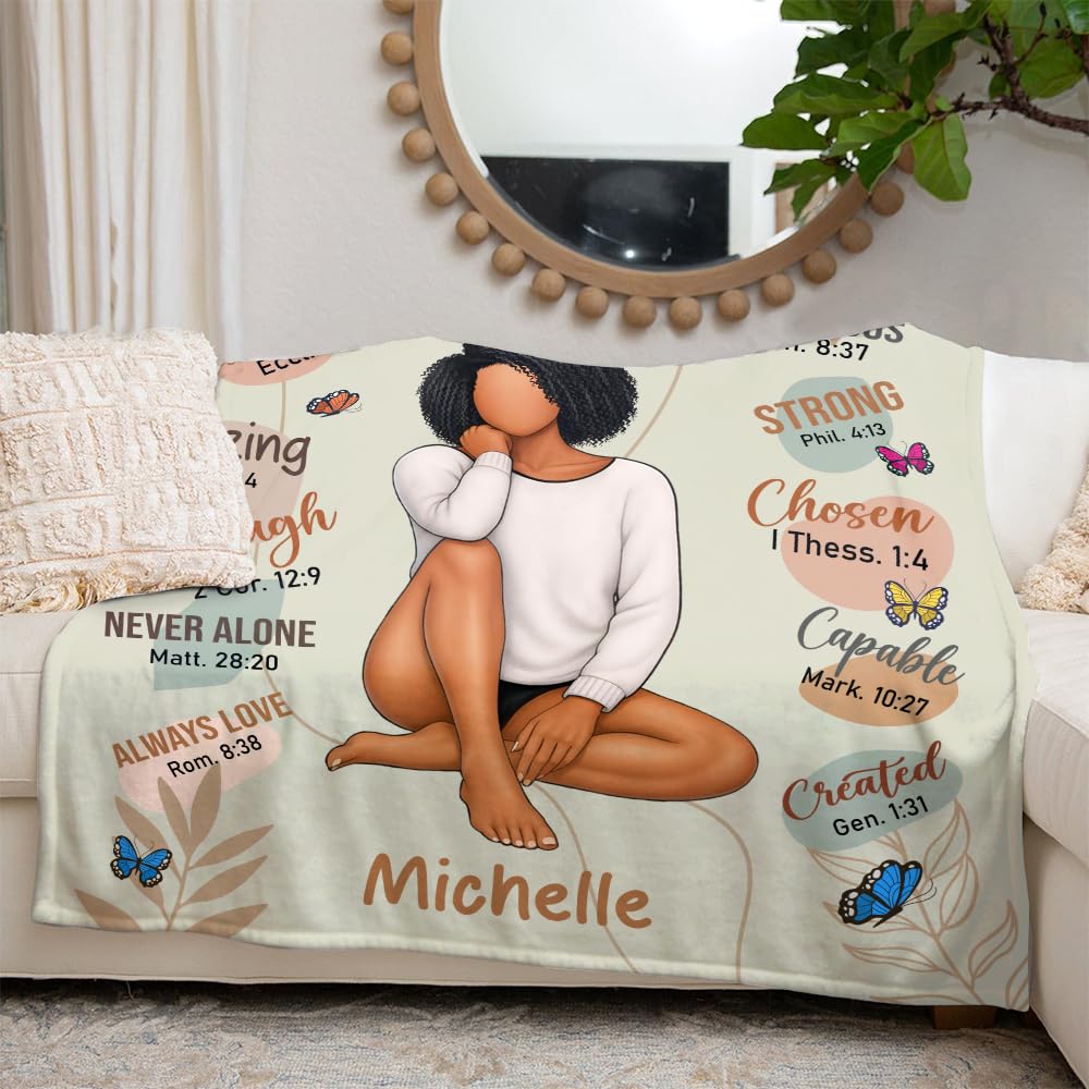 CAPOZEN Personalized God Says I AM Blanket – Custom Name African Inspirational Christian Throw Blankets Gifts for Queen Girl Black Women (Style #2)