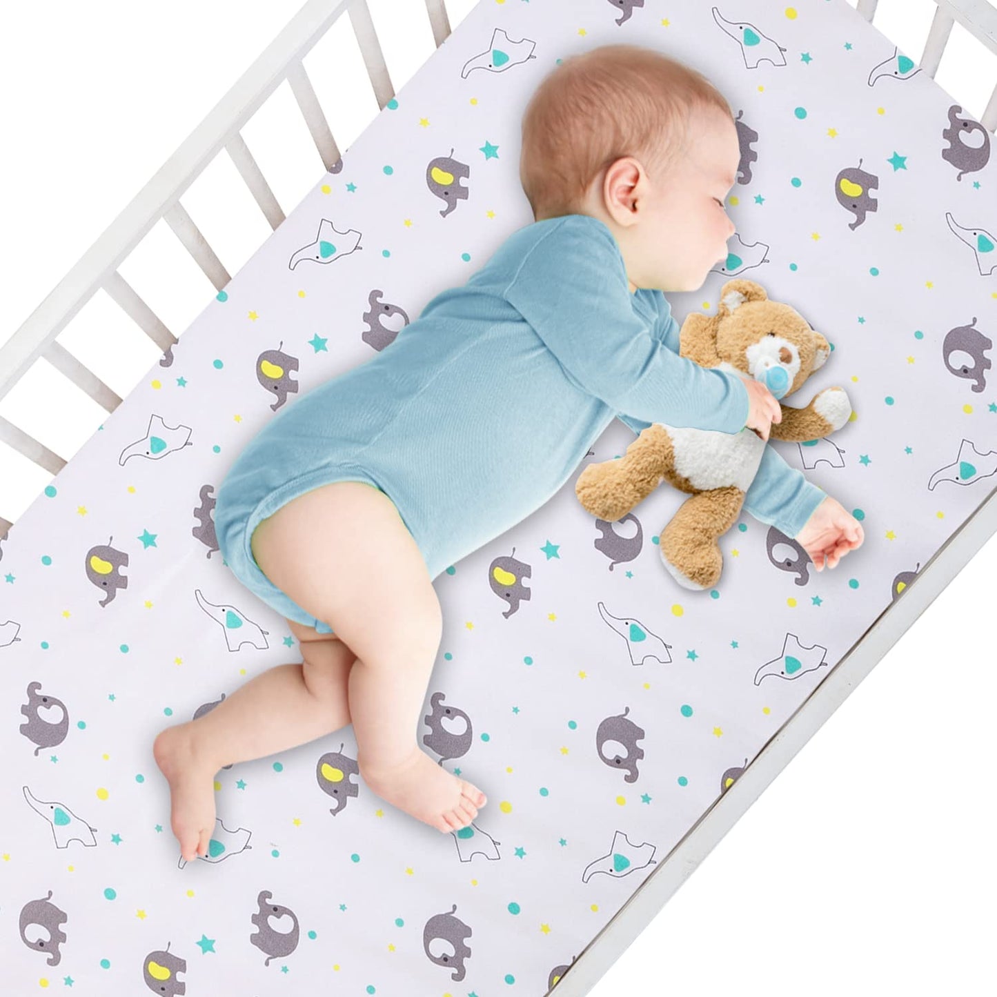 Bimocosy Crib Sheets 4 Pack, Baby Crib Sheets Fitted for Boys and Girls Breathable & Snug Fit, Soft Toddler Bed Sheets for Standard Crib Mattress Nursery Daycare Essentials, Elephant Dreams