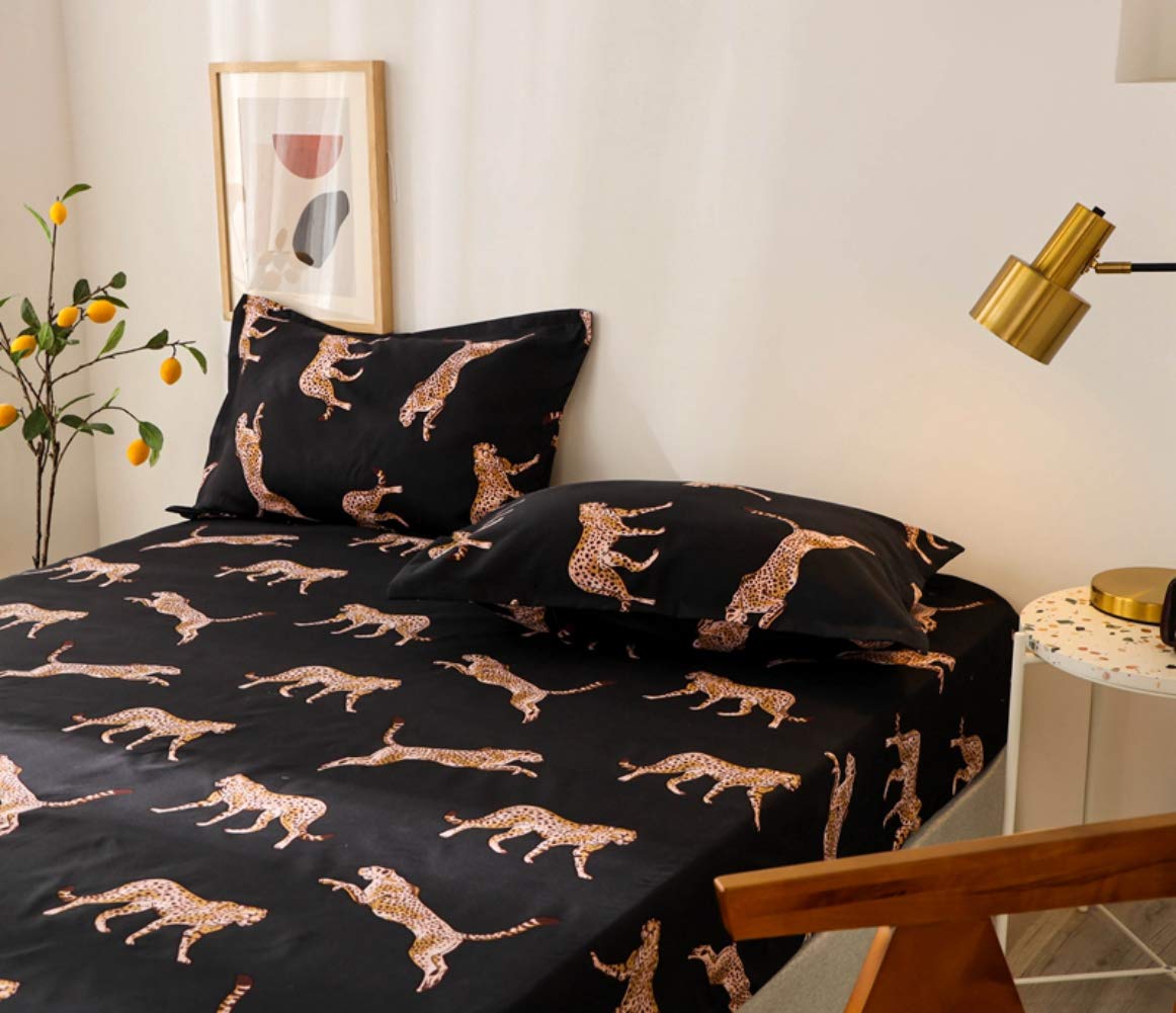 Leopard Fitted Sheet Girls Luxury Wild Animal Style Bedding Set Twin Size Women Chic Cheetah Print Bed Sheet Set for Kids Teens Bedroom Decor Black Brown Nature Wildlife Bed Cover with 1 Pillow Case