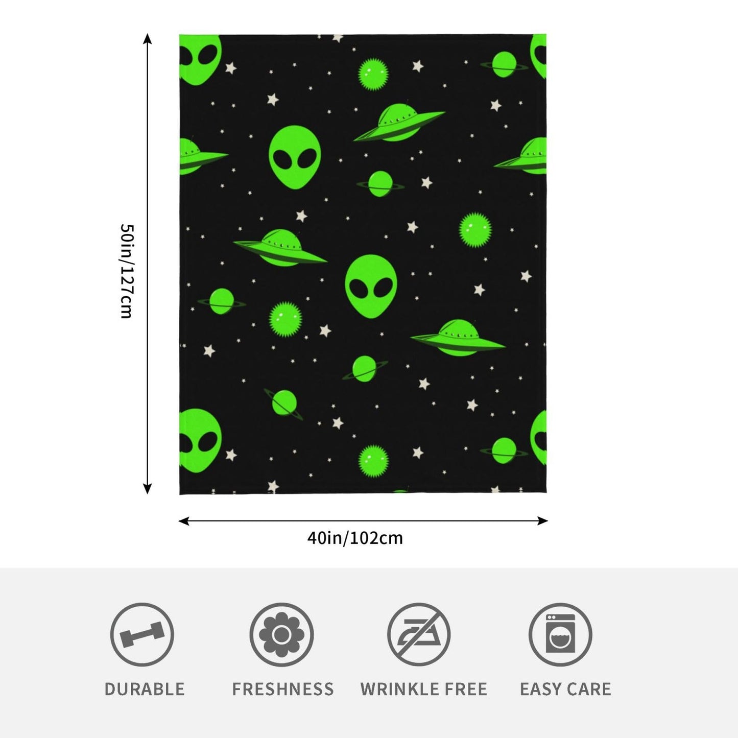 Green Alien Universe Wondrous Cosmos Planet and Stars Throw Blanket Gifts Soft Warm Fleece Blankets for Bed Chair Car Sofa Couch Bedroom 50 X40 Inch