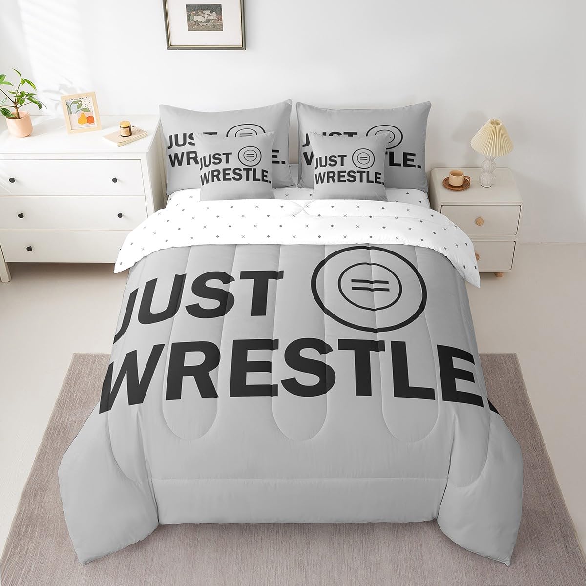 Feelyou Wrestle Bedding Set Twin Wrestling Comforter Set 7 Piece for Kids Women Men Soft Sports Bedding Twin Comforter Set Soft Quilt Wrestle Boys Bed Set with Sheets, Pillowcases, Pillow Covers Boys